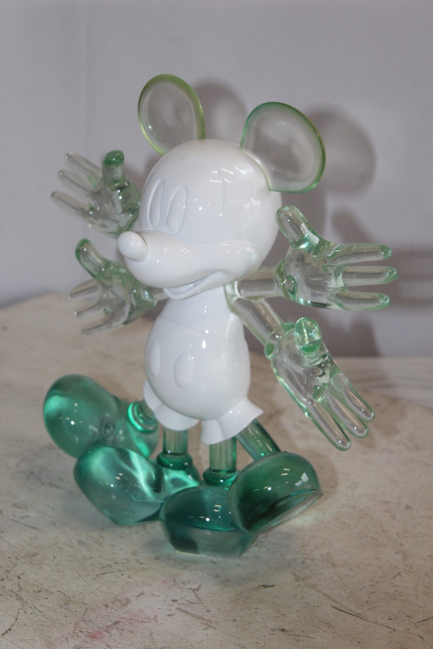 Transparent Resin Mickey Mouse in Motion Sculpture 13" x 5" x 12"H
