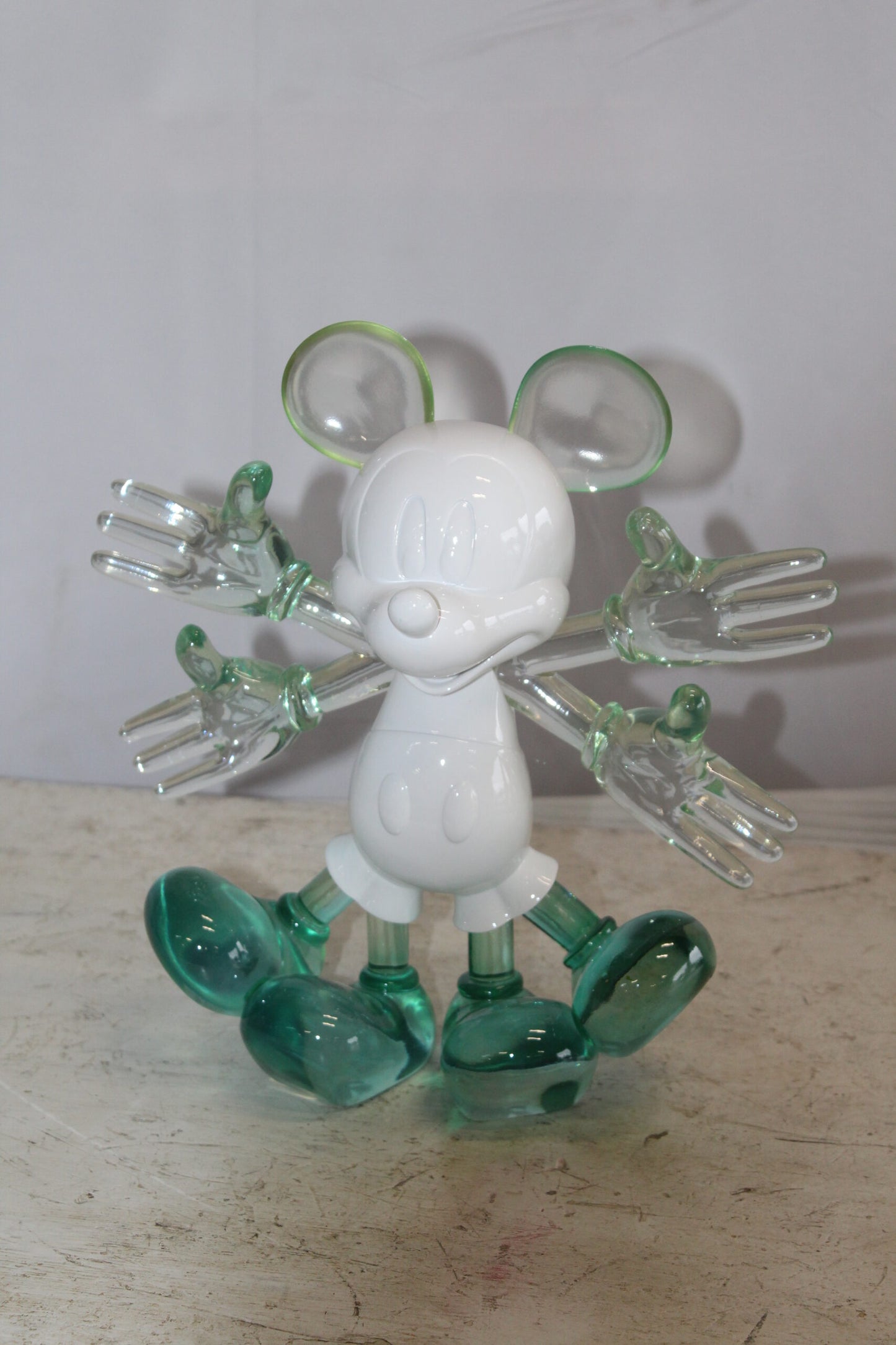 Transparent Resin Mickey Mouse in Motion Sculpture 13" x 5" x 12"H