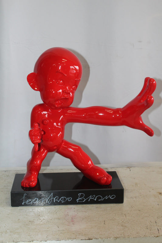 Karate Kid With Barrel Distortion Red Resin Statue 19" x 8" x 19"H