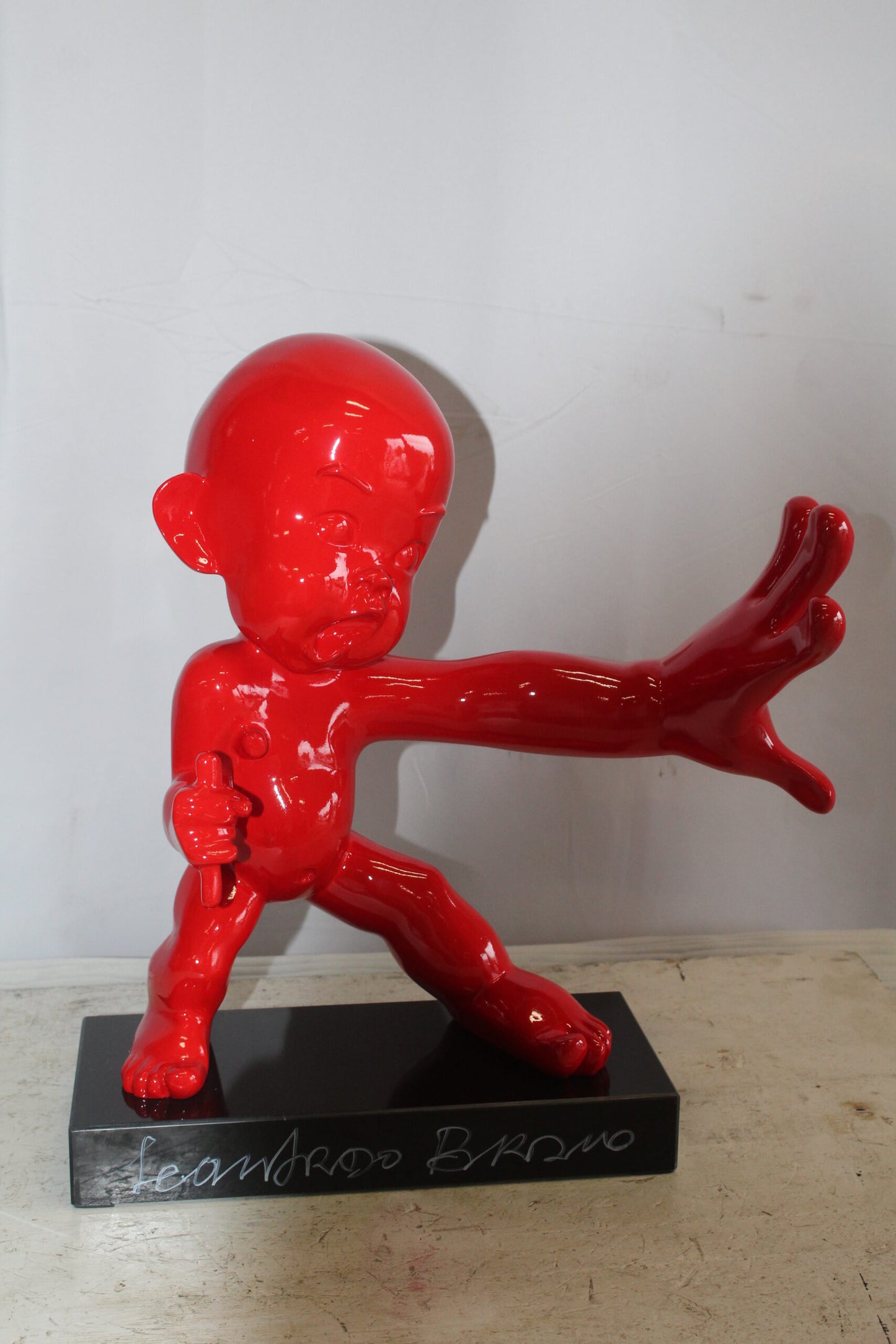 Karate Kid With Barrel Distortion Red Resin Statue 19" x 8" x 19"H