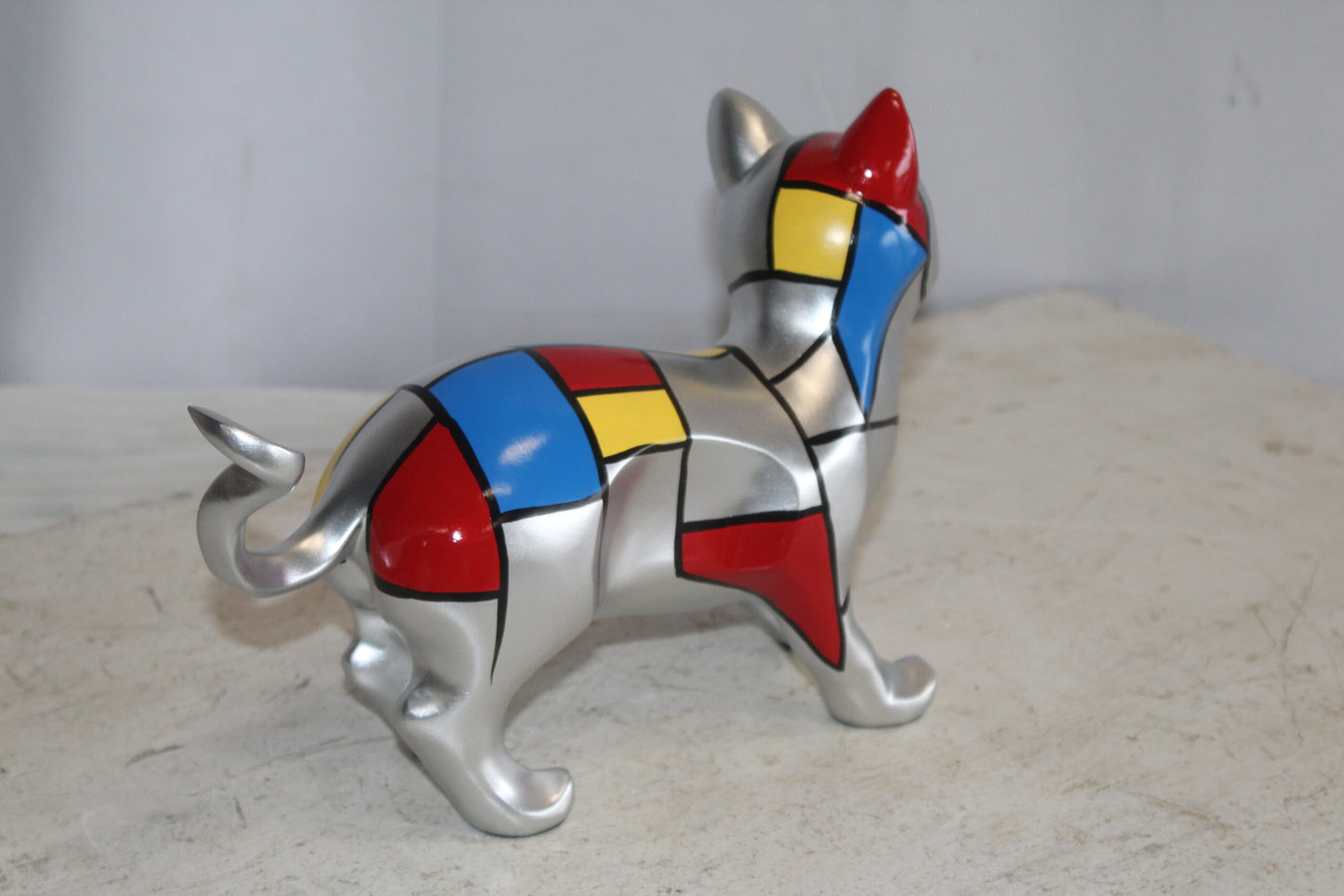 Geometric Themed Standing Cat colorful Resin Statue 12" x 4" x 9"H