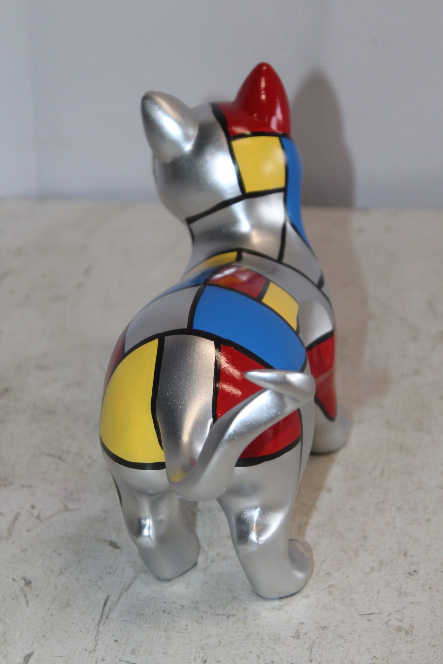 Geometric Themed Standing Cat colorful Resin Statue 12" x 4" x 9"H