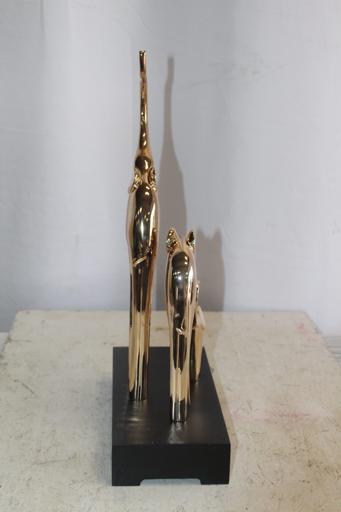 Gold Elephant Family Resin Statue on Black Base 11" x 5" x 8"H