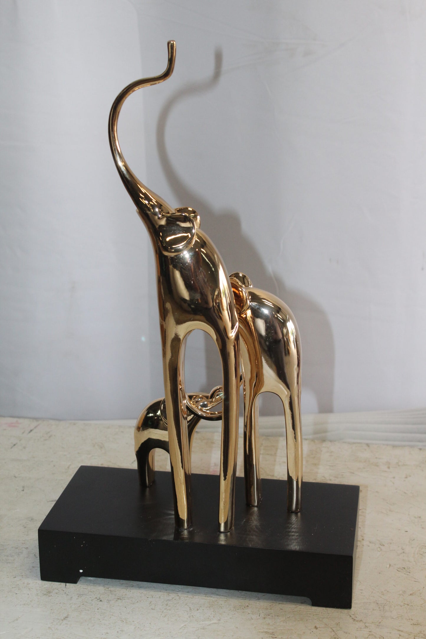 Gold Elephant Family Resin Statue on Black Base 11" x 5" x 8"H