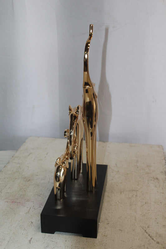 Gold Elephant Family Resin Statue on Black Base 11" x 5" x 8"H