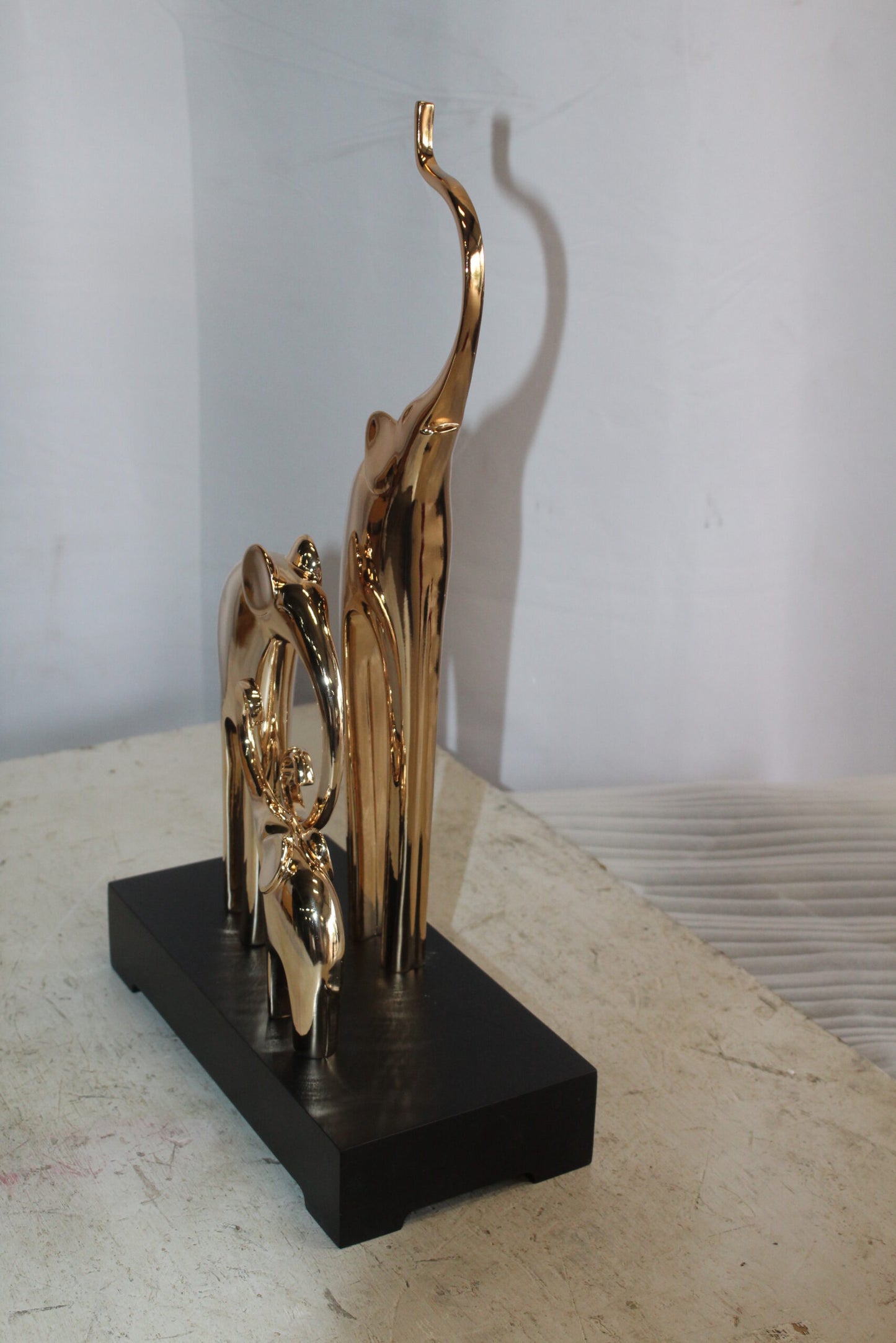 Gold Elephant Family Resin Statue on Black Base 11" x 5" x 8"H