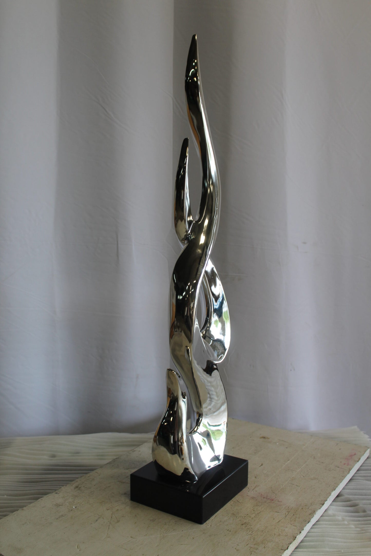 Silver Abstract Intertwined Resin Statue on Marble Base 9" x 7" x 38"H