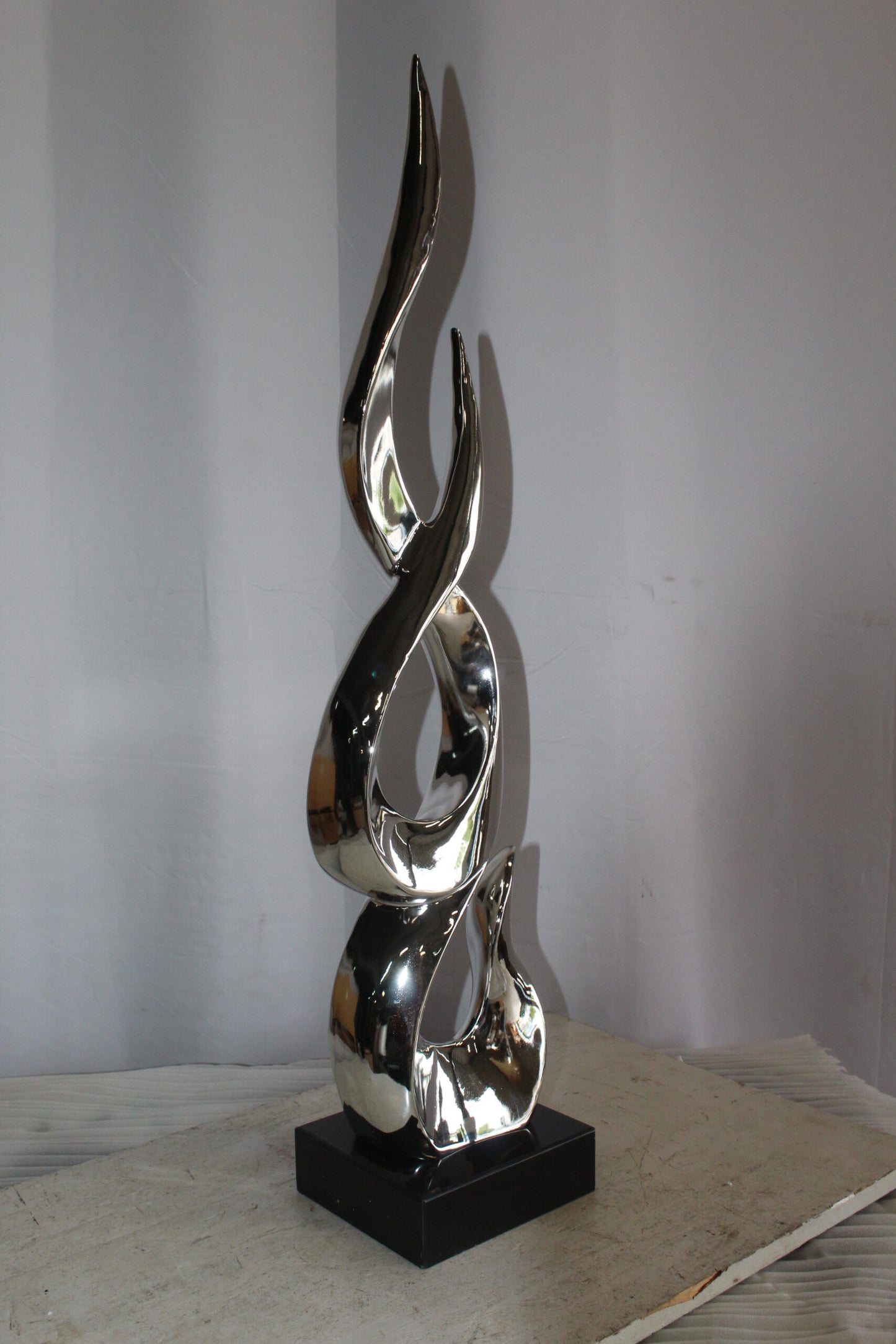 Silver Abstract Intertwined Resin Statue on Marble Base 9" x 7" x 38"H