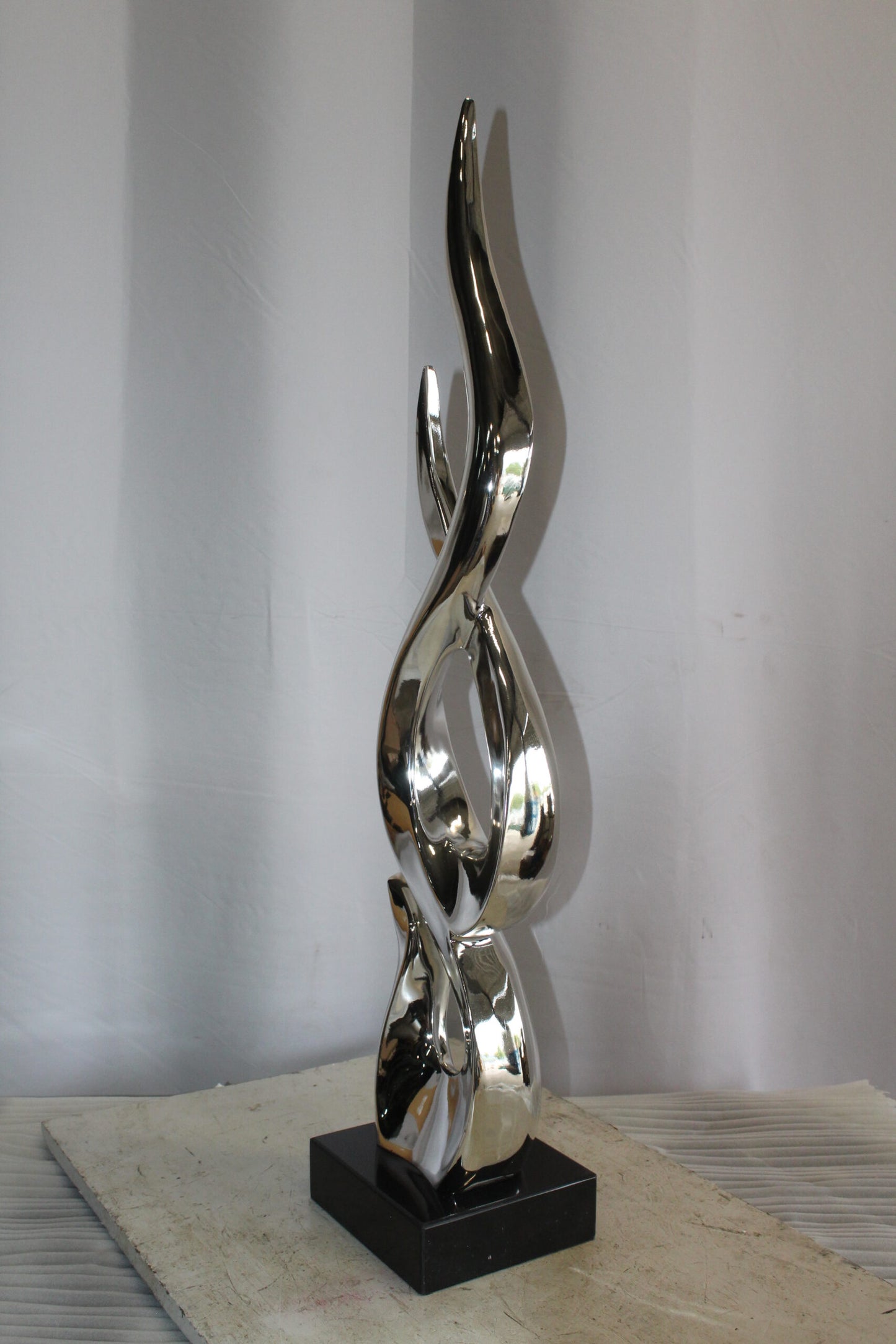 Silver Abstract Intertwined Resin Statue on Marble Base 9" x 7" x 38"H