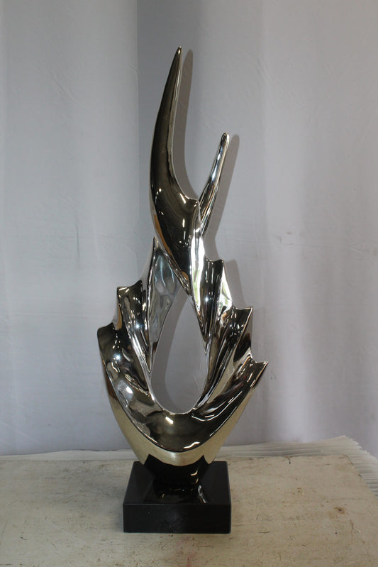Silver Modern Abstract Resin Statue on Marble Base 13" x 7" x 36"H