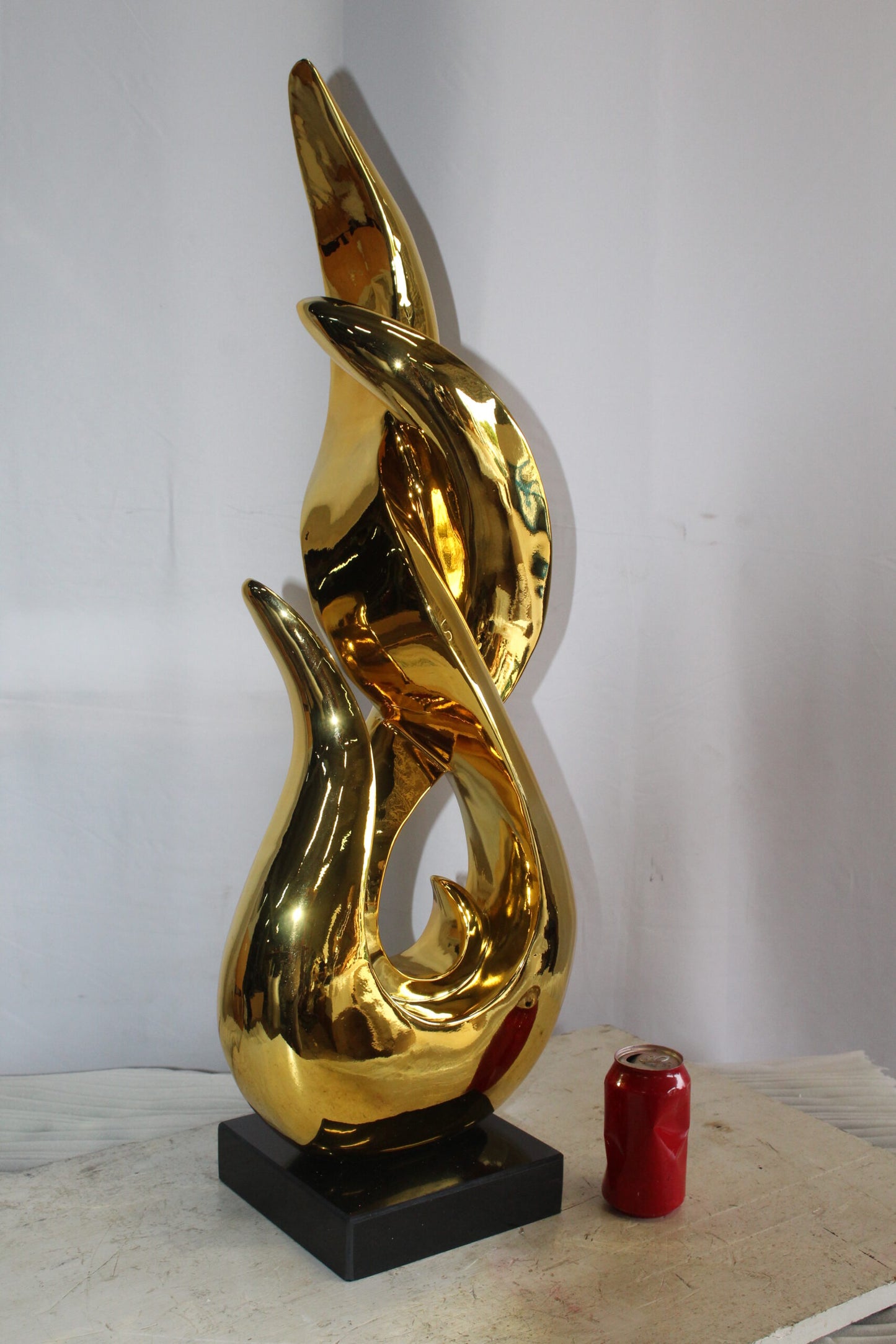 Gold Modern and Abstract Resin Statue on Marble Base 12" x 8" x 34"H