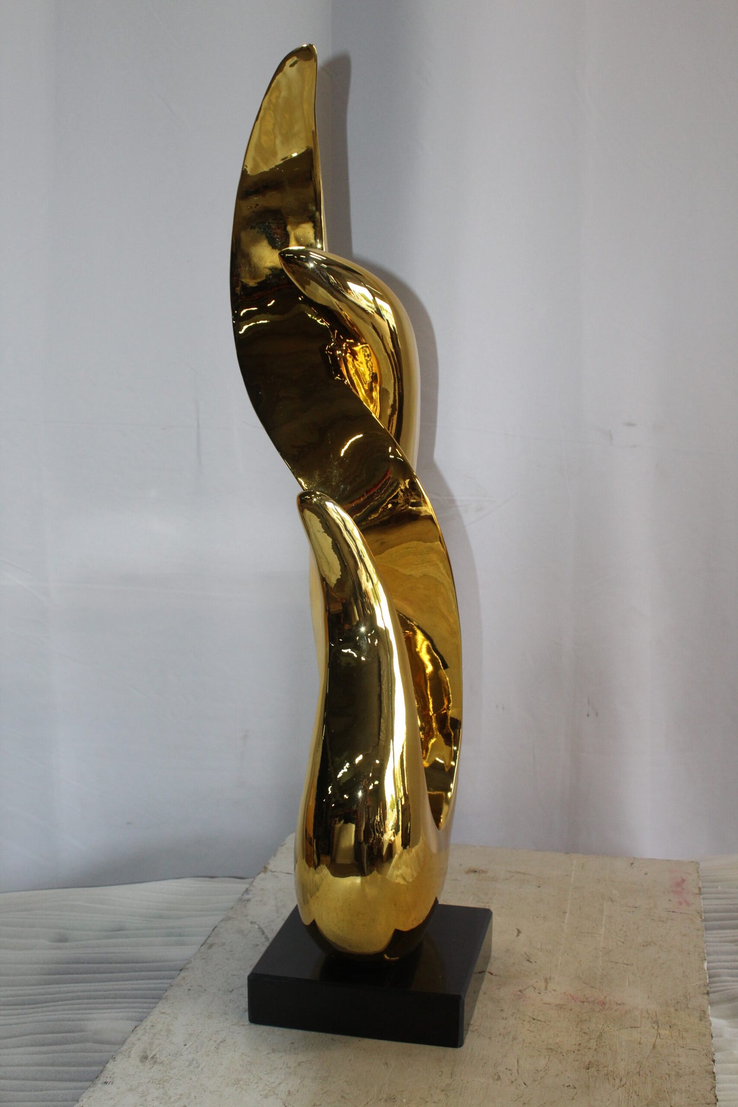 Gold Modern and Abstract Resin Statue on Marble Base 12" x 8" x 34"H