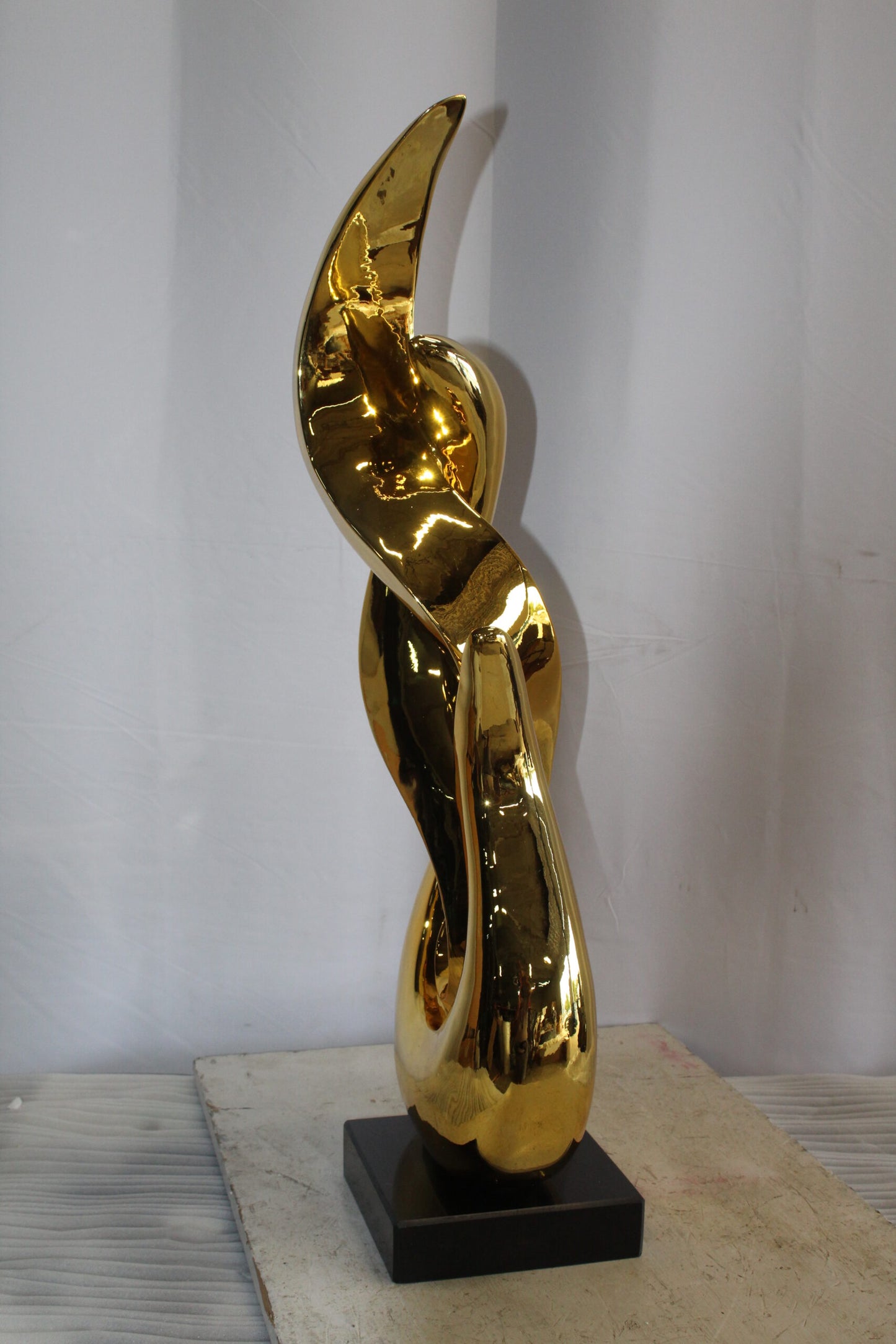 Gold Modern and Abstract Resin Statue on Marble Base 12" x 8" x 34"H