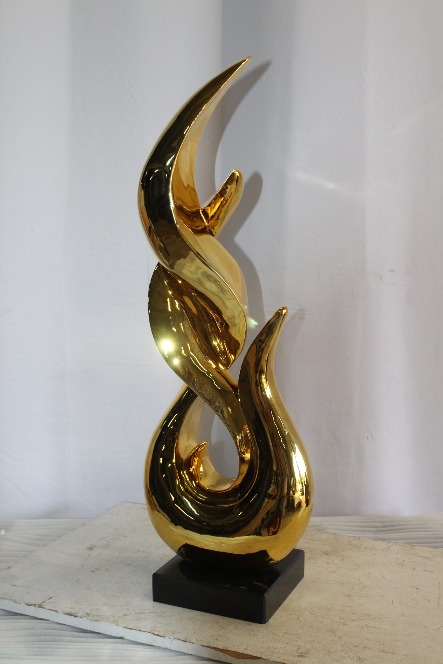 Gold Modern and Abstract Resin Statue on Marble Base 12" x 8" x 34"H