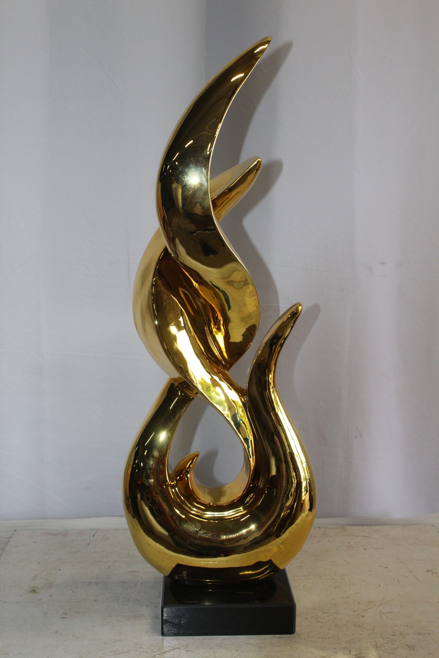 Gold Modern and Abstract Resin Statue on Marble Base 12" x 8" x 34"H