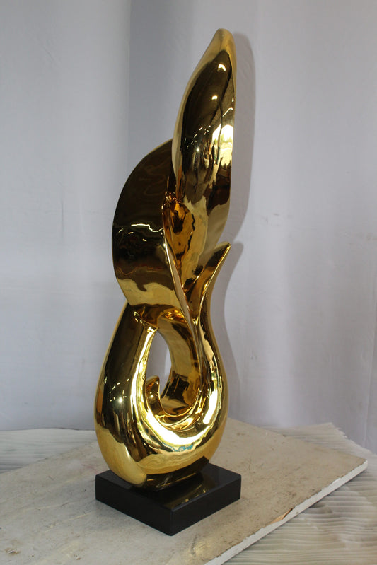 Gold Modern and Abstract Resin Statue on Marble Base 12" x 8" x 34"H