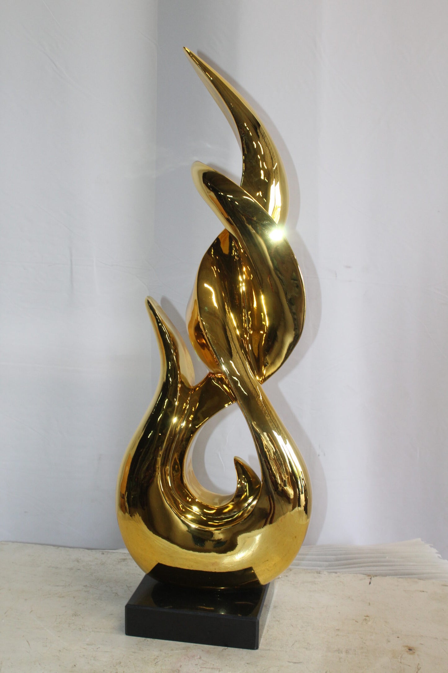 Gold Modern and Abstract Resin Statue on Marble Base 12" x 8" x 34"H
