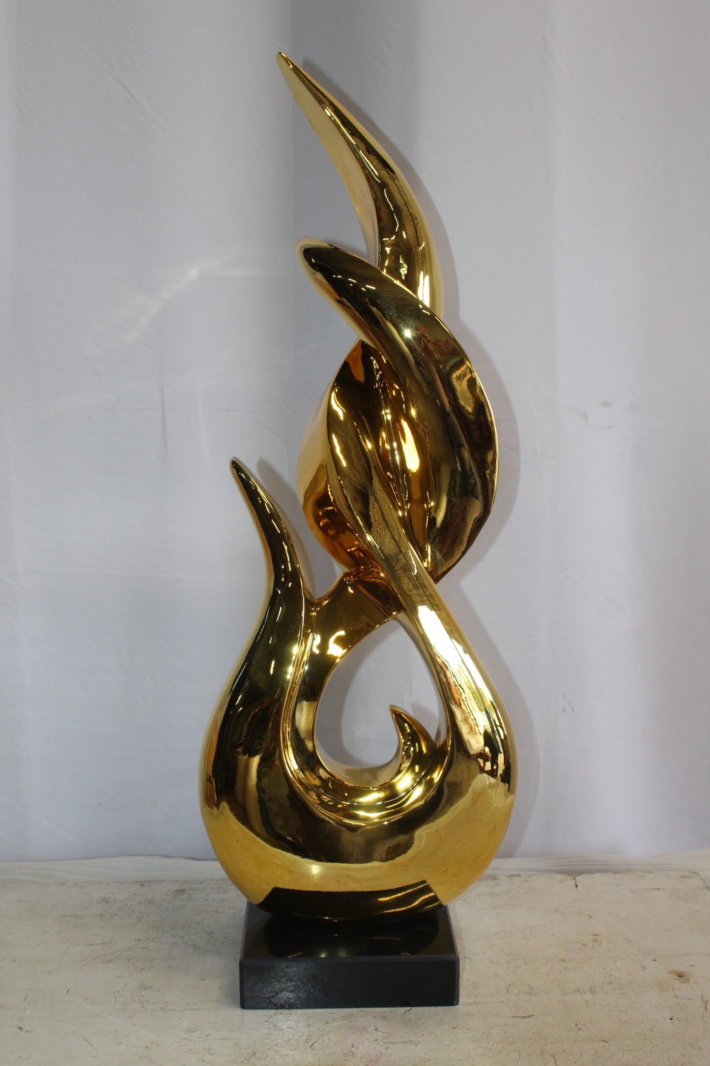 Gold Modern and Abstract Resin Statue on Marble Base 12" x 8" x 34"H