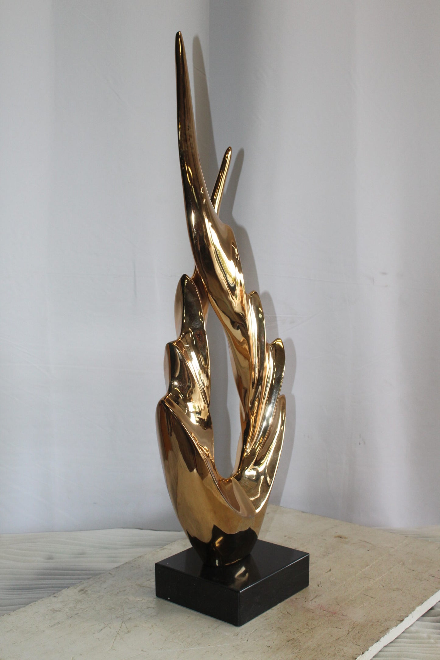 Unique Fluttering Gold Resin Statue on Marble Base 13" x 7" x 36"H