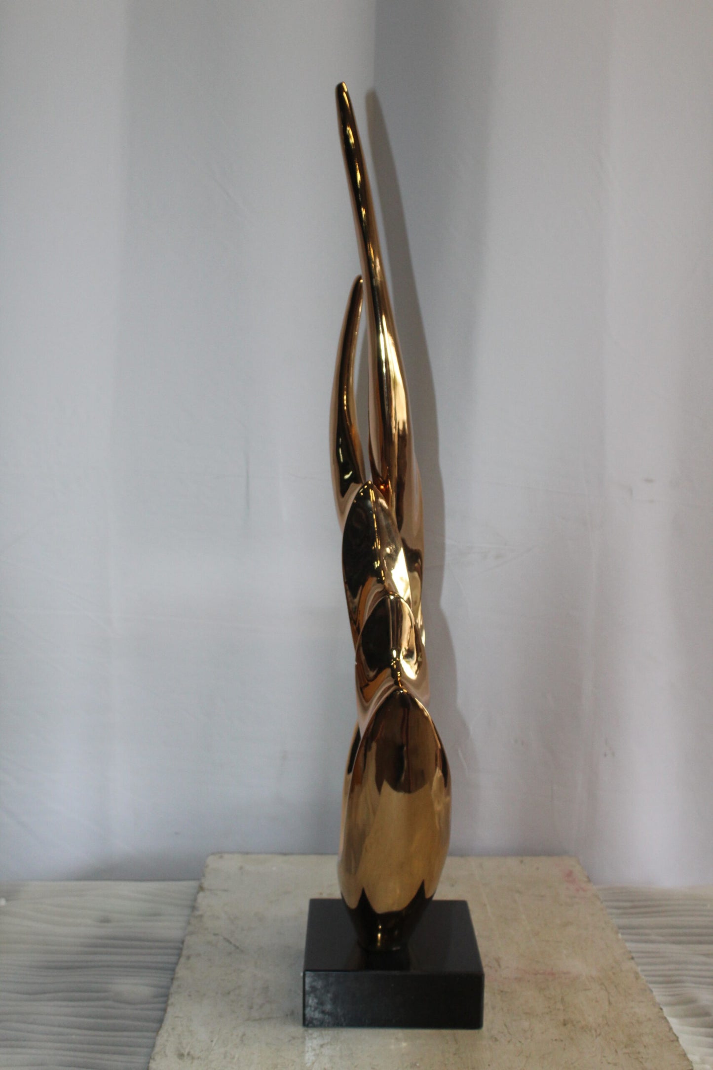 Unique Fluttering Gold Resin Statue on Marble Base 13" x 7" x 36"H