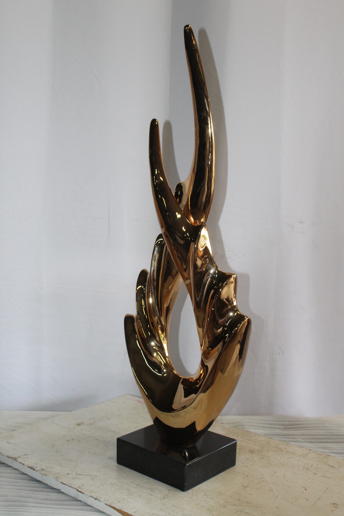 Unique Fluttering Gold Resin Statue on Marble Base 13" x 7" x 36"H