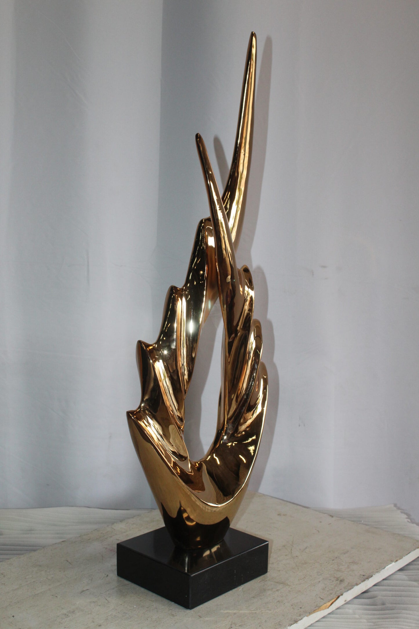 Unique Fluttering Gold Resin Statue on Marble Base 13" x 7" x 36"H