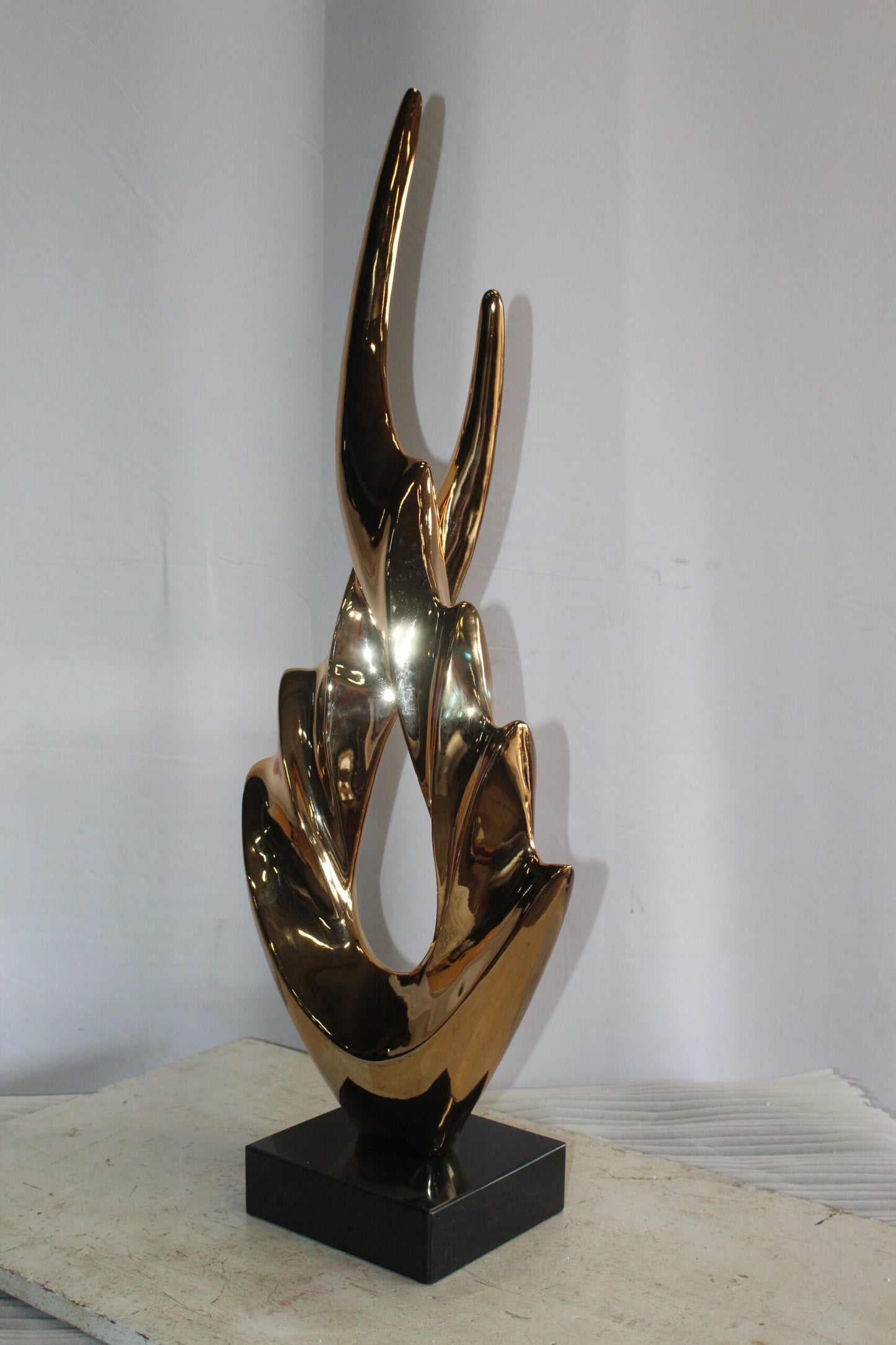 Unique Fluttering Gold Resin Statue on Marble Base 13" x 7" x 36"H