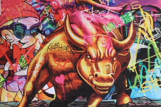 Monopoly and Wall Street Financial Bull Pop Art Unstretched Canvas, 84"x44"