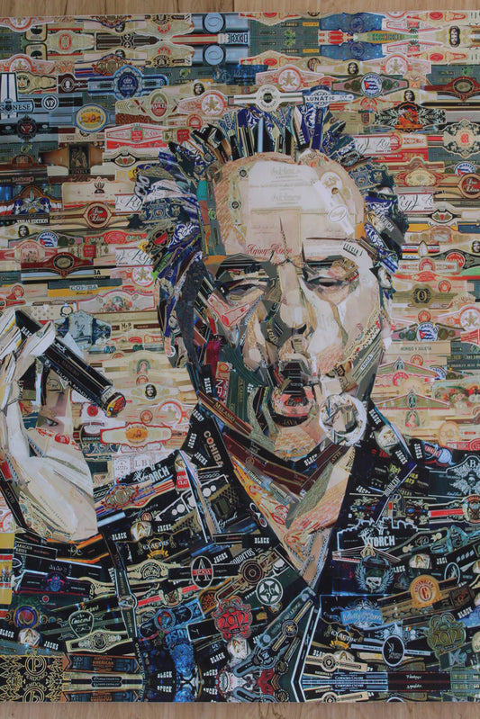 Cigar band collage Jack Nicholson Pop Art on a Giant Unstretched Canvas, 44"x54"