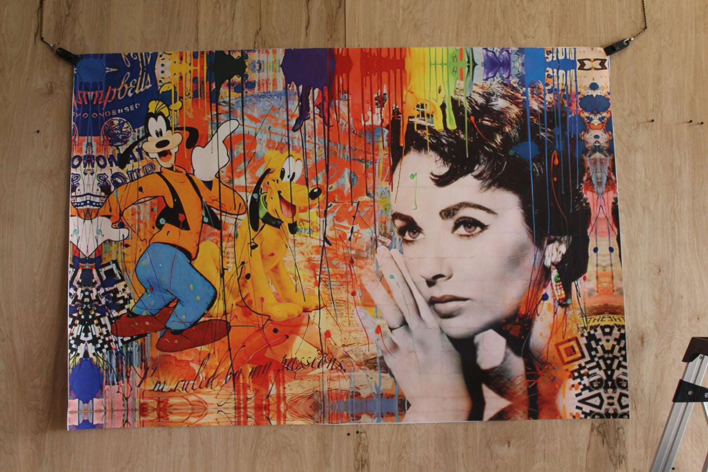 Liz Taylor And Goofy Pop Art Replica, a Giant Unstretched Canvas, 64"x44"