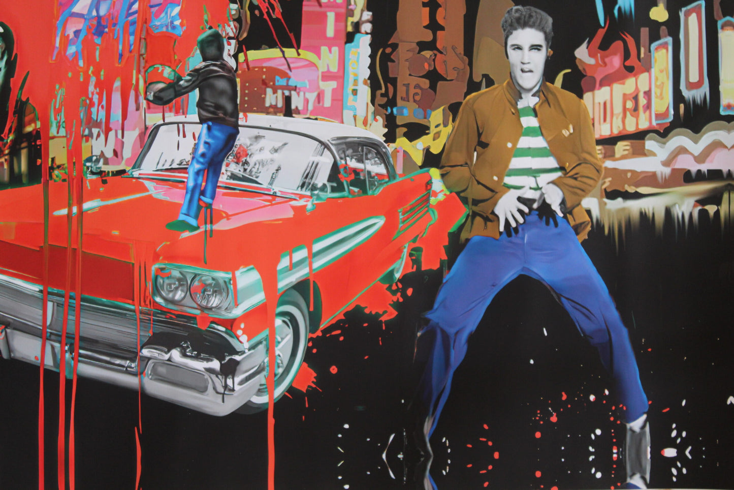 Elvis with a splash a Marc Rudinsky Replica, a Giant Unstretched Canvas, 64"x44"