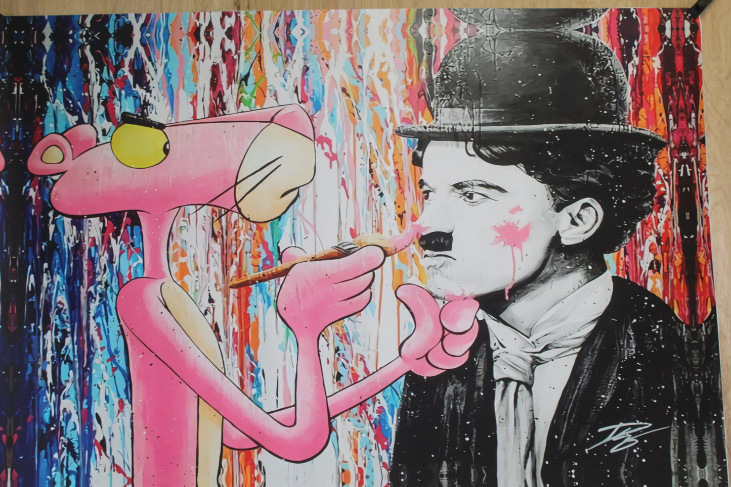 Pink Panther and Charli Chaplin Pop Art Giant size Unstretched Painting, 64"x44"