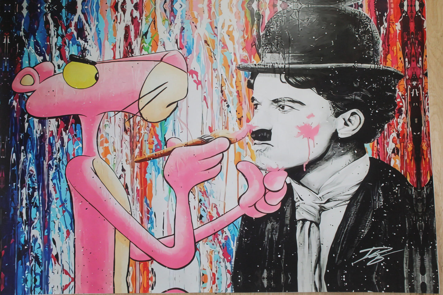 Pink Panther and Charli Chaplin Pop Art Giant size Unstretched Painting, 64"x44"