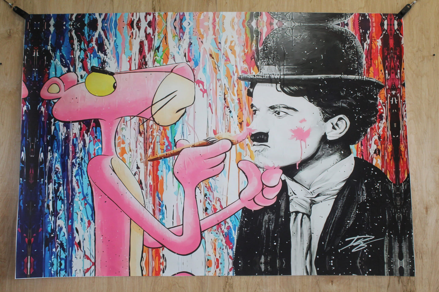 Pink Panther and Charli Chaplin Pop Art Giant size Unstretched Painting, 64"x44"