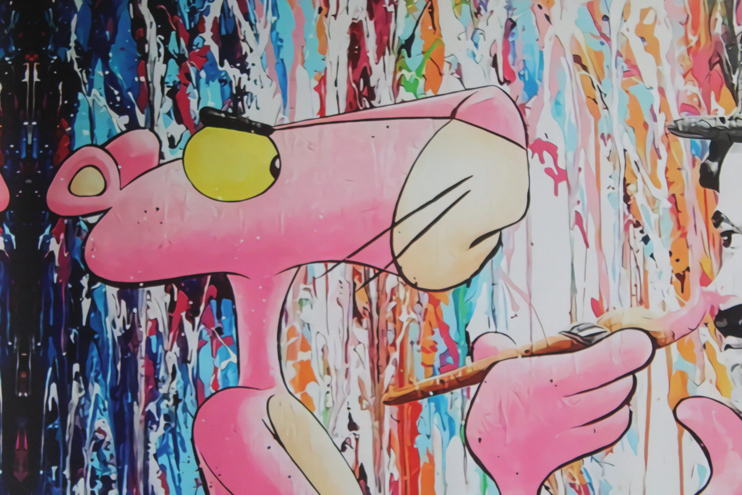 Pink Panther and Charli Chaplin Pop Art Giant size Unstretched Painting, 64"x44"