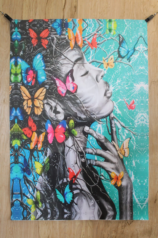 Butterfly Girl, a Giant Unstretched Painting on Canvas, 44"x64"