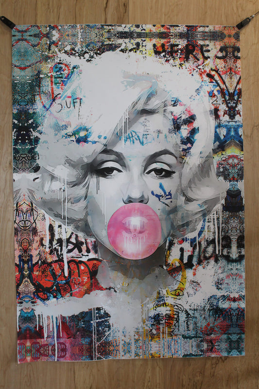 Marilyn Monroe With Bubble Gum A giant Pop Art Unstretched Painting, 44"x64"