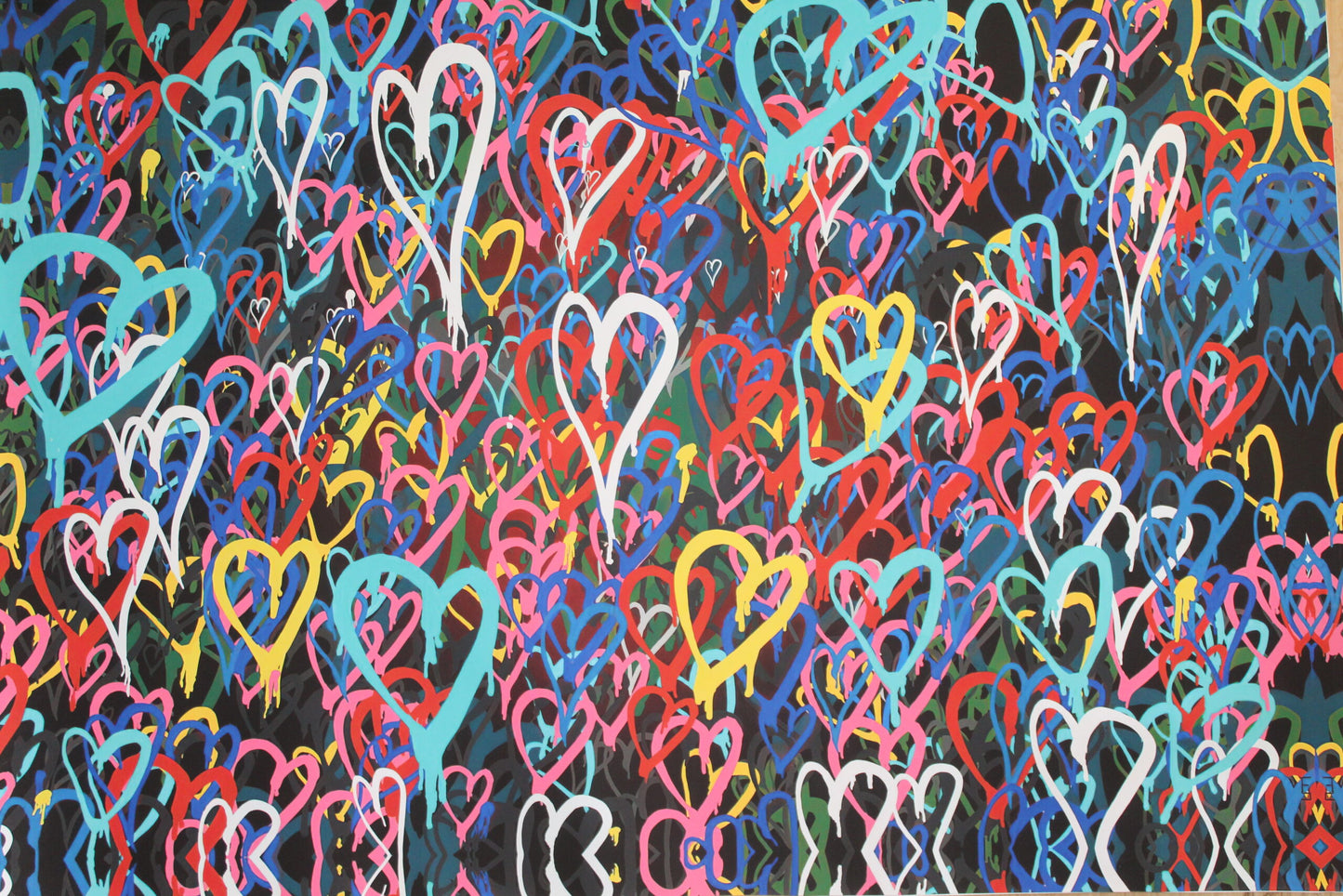 Graffiti Hearts Love, A giant Pop Art Unstretched Painting on Canvas, 64"x44"