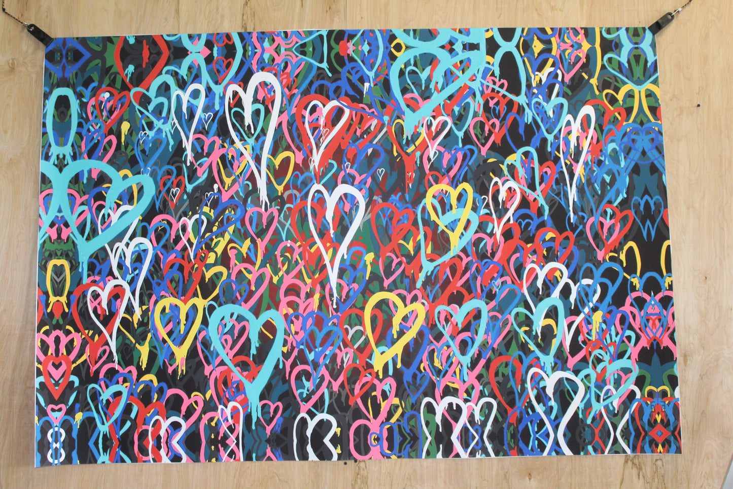 Graffiti Hearts Love, A giant Pop Art Unstretched Painting on Canvas, 64"x44"