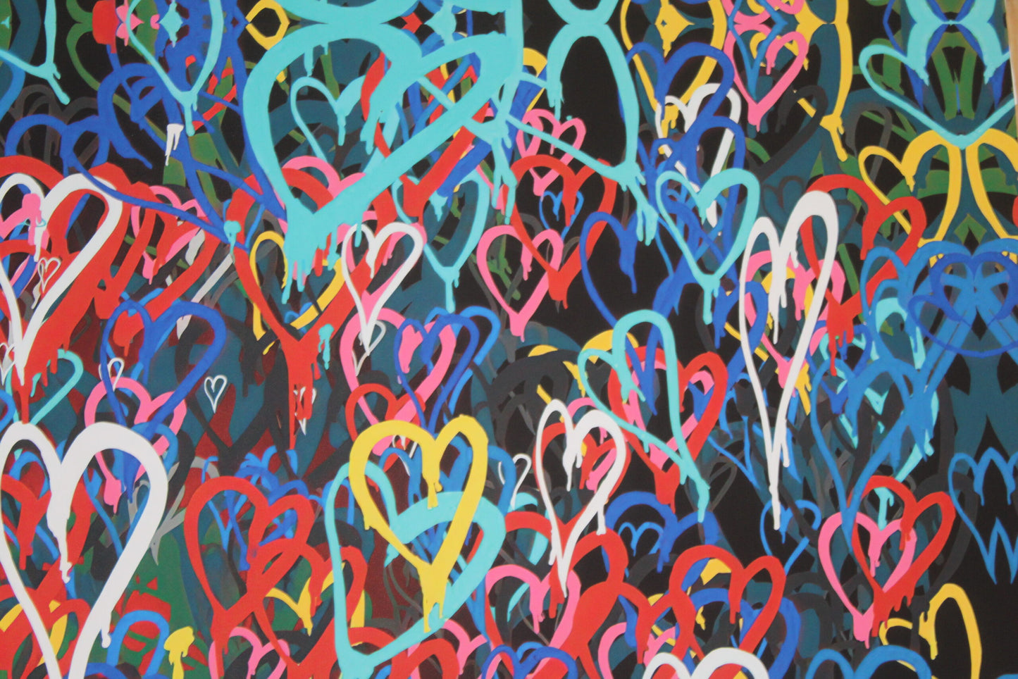 Graffiti Hearts Love, A giant Pop Art Unstretched Painting on Canvas, 64"x44"