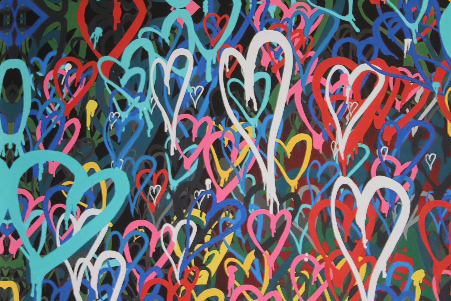 Graffiti Hearts Love, A giant Pop Art Unstretched Painting on Canvas, 64"x44"