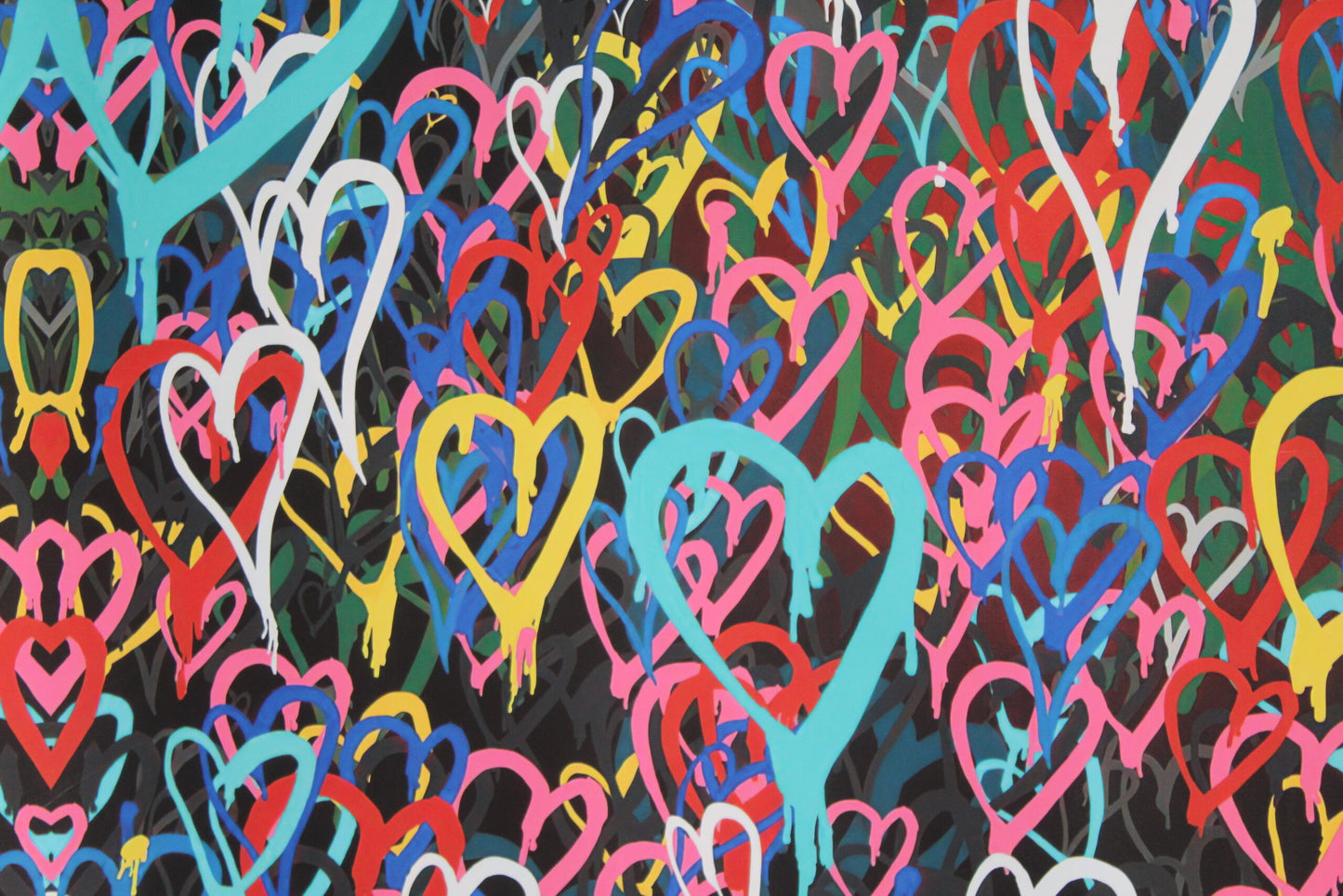 Graffiti Hearts Love, A giant Pop Art Unstretched Painting on Canvas, 64"x44"
