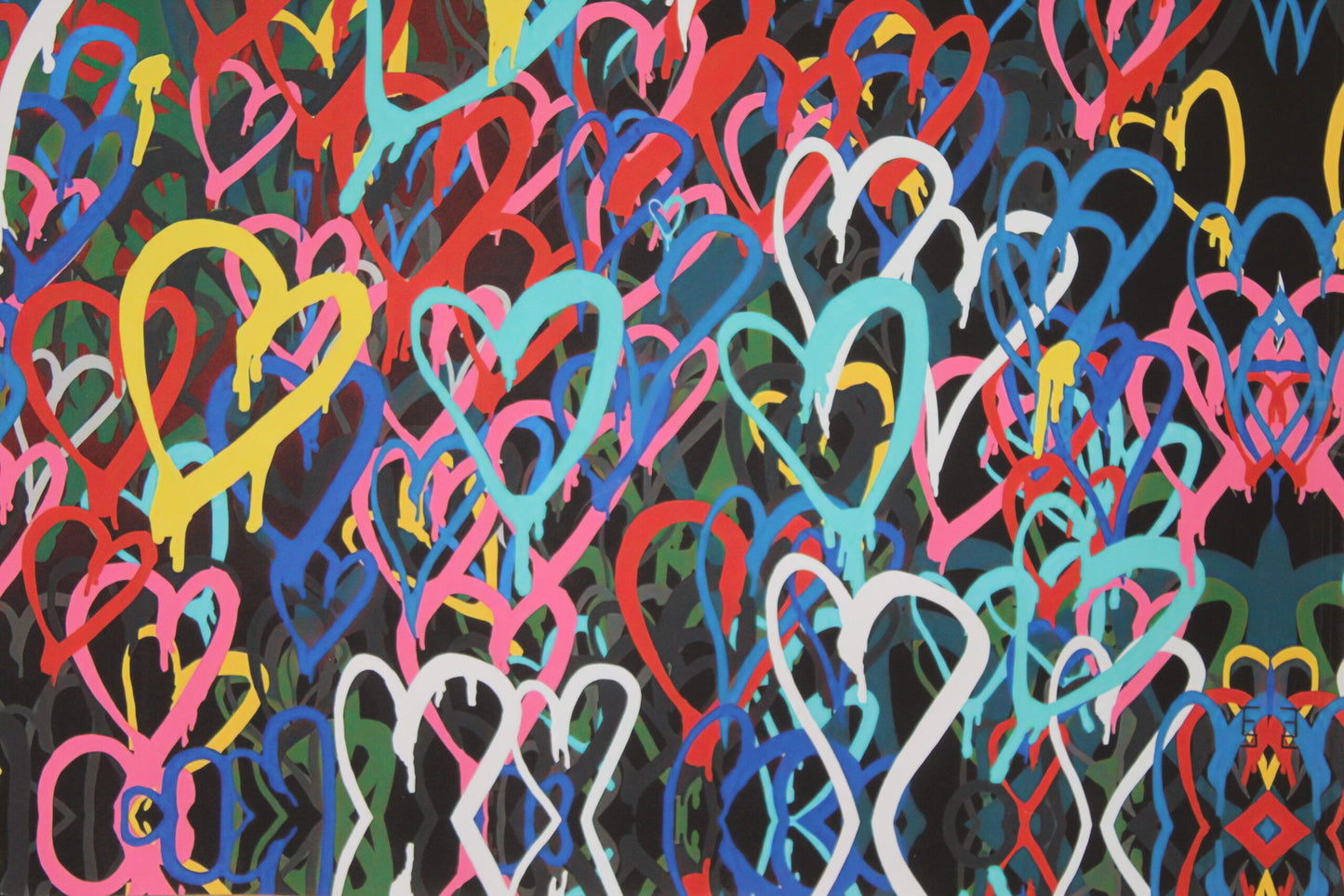 Graffiti Hearts Love, A giant Pop Art Unstretched Painting on Canvas, 64"x44"