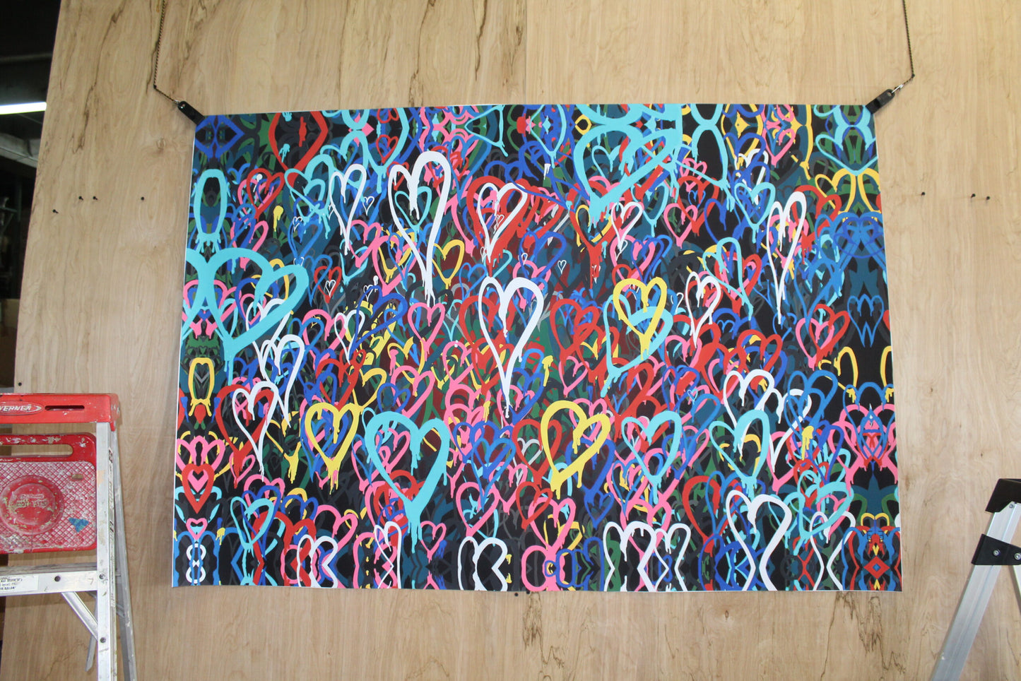 Graffiti Hearts Love, A giant Pop Art Unstretched Painting on Canvas, 64"x44"