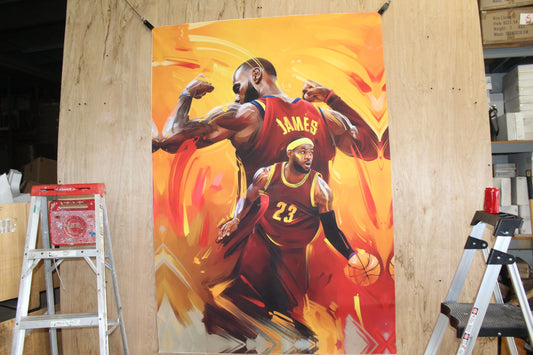 Basketball Player Lebron James on a Giant Unstretched Canvas, 52"x74"
