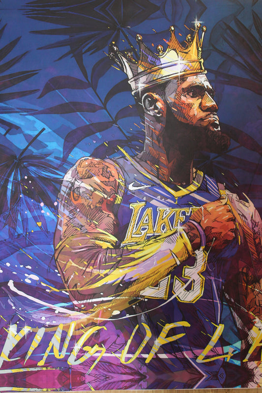 Lebron at the Lakers on a Giant Unstretched Canvas, 51"x64"