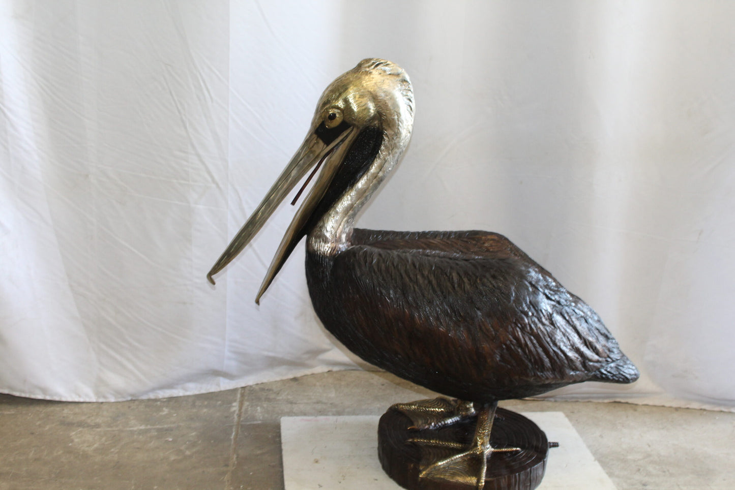 Lifesize Bronze Pelican Fountain Mounted on a Base 44" x 20" x 42"H