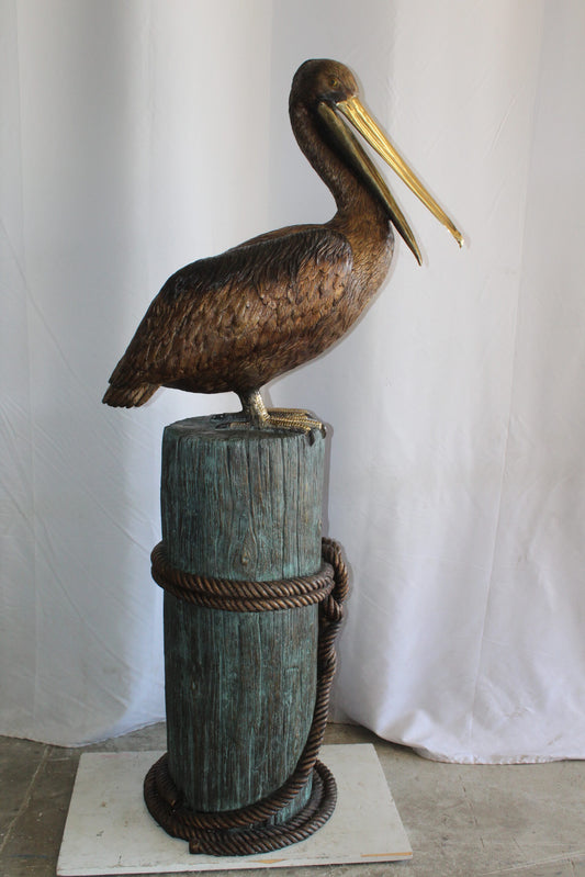 Lifesize Bronze Pelican Fountain Mounted on a Tree Stamp 33" x 23" x 73"H