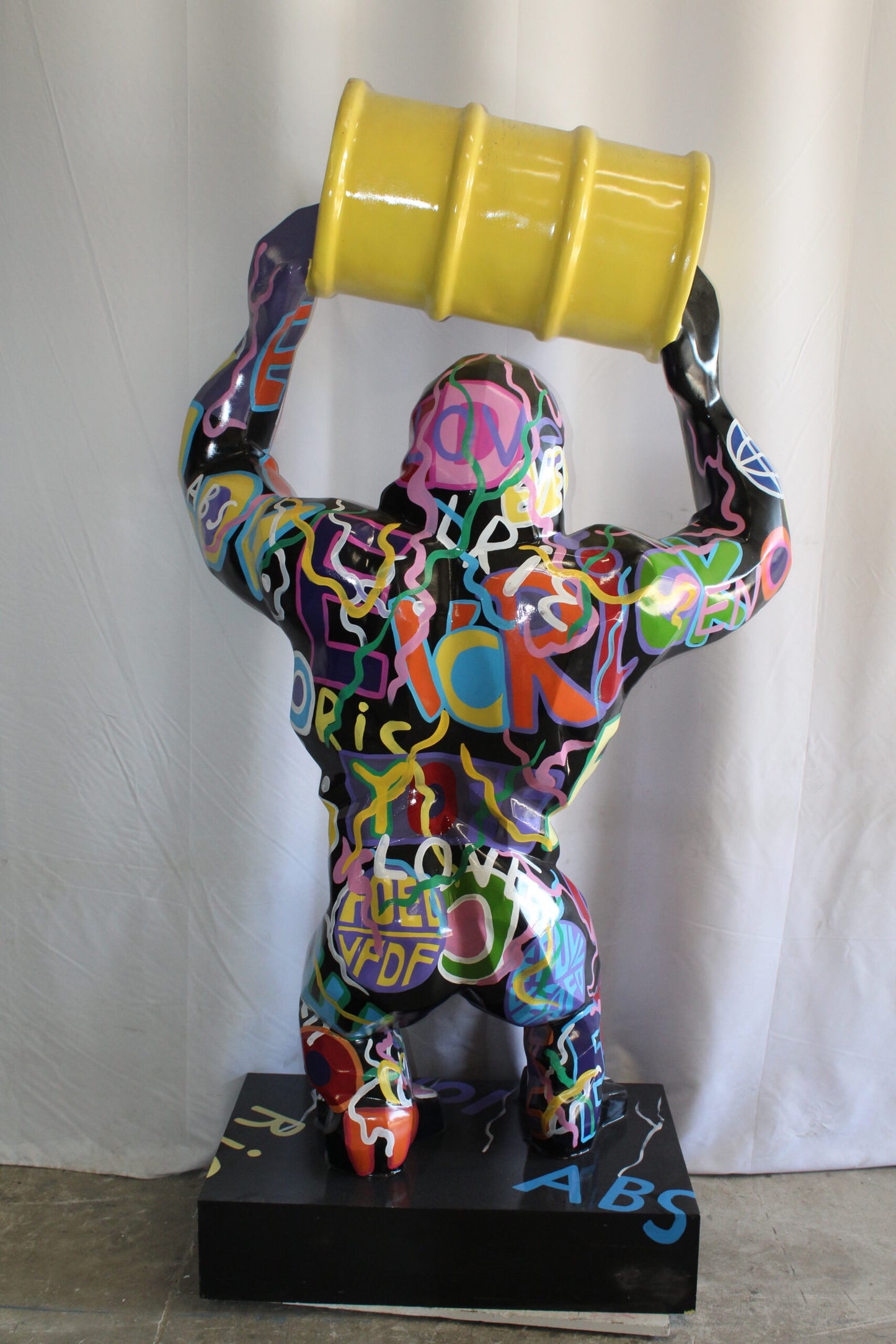 Giant Resin Gorilla Statue Holding a Barrell 28" x 21" x 83"H