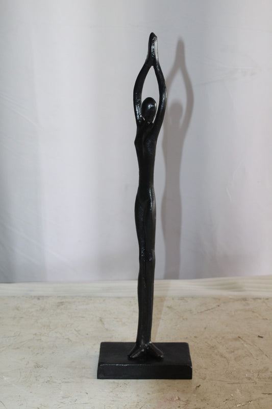 Black Aluminum Yoga Girl Statue Serenity in Tree Top Pose 6" x 3" x 20"H